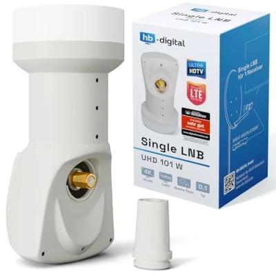 Abbildung von HB DIGITAL LNB Single für 1 Teilnehmer Signalumsetzer UHD 101S weiß Universal (für Teilnehmer, Die vergoldeten F Anschlüsse noch bessere Signalübertragung)