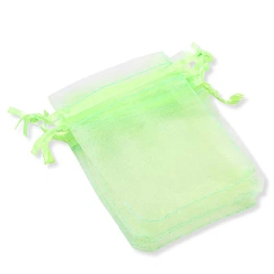 Abbildung von PLECUPE 100 Stück Durchsichtig Tunnelzug Organzabeutel Organzasäckchen Süßigkeiten Beutel Saeckchen Geschenk, 20 x 30cm Hochzeit Säckchen Party Festival Bonbonsbeutel Candy Bags Grün#2