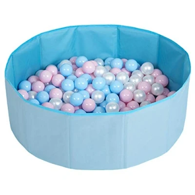 Abbildung von SELONIS Faltbare Bällebad Mit 100 Bälle Für Kinder Haustiere Spielbad, Blau:Babyblau/Puderrosa/Perle