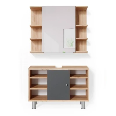 Abbildung von Vicco Badmöbel Set Fynn, Goldkraft Eiche/Anthrazit, 2 Teile, Unterschrank 80 cm