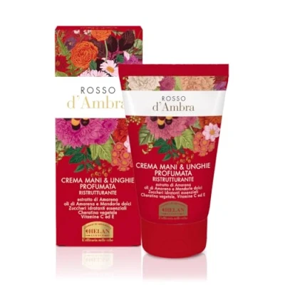 Abbildung von Helan, Rosso d&#039;Ambra Hand und Nagelcreme, parfümiert regenerierend für trockene rissige Haut, Feuchtigkeitscreme mit Vitamin C E Antioxidans reparierendem Süßmandelöl, 50 ml