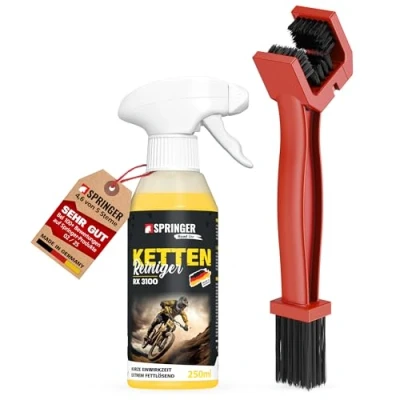 Abbildung von SPRINGER RX3100 Kettenreiniger 250 ml + Bürste Made in Germany Fahrrad Antriebsreiniger mit starker Reinigungskraft Schutz vor Rost &amp; Verschleiß Schonendes Fahrradketten Spray