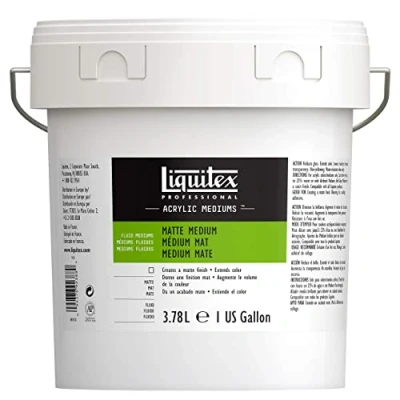 Abbildung von Liquitex 5036 Professional mattes Medium für Acrylfarben, verleiht Farben eine seidenmatte Oberfläche und reduziert den Glanz, flüssig 3,78 Liter Eimer, Transparten