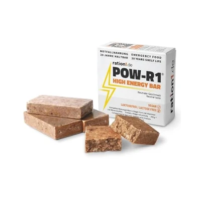 Abbildung von ration1 High Energy Bar, 1x Energieriegel 250g Pack, 4 einzeln verpackte Riegel, lange haltbar, Outdoor Snack, Notnahrung, Energie Booster für Wandern, Radfahren, Klettern, vegan, laktosefrei