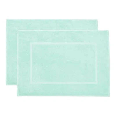 Abbildung von ZOLLNER 2er Set Badematten in 50x70 cm saugstarke und Flauschige Badvorleger aus Baumwolle bis 60C waschbar für Fußbodenheizung geeignet Mint Hotelqualität