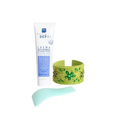 Abbildung von Easy Depil Entschäumer Set für empfindliche Teile (Achselhöhlen, Inguine, Intimteile) 75 ml + ARABESQUE Armband, Unisex, schnell, einfach zu bedienen, effektiv, sicher, mit süßem pflanzlichem Protein.