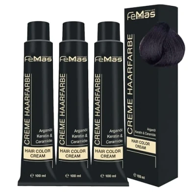 Abbildung von FemMas Haarfarbe 3x Dunkelbraun 3 I Professionelle Creme mit Arganöl, Keratin &amp; Ceramiden Als dauerhafte Haarfärbung oder Tönung für strahlende, haltbare Farbergebnisse 100 ml