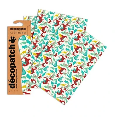 Abbildung von Decopatch Papier No. 736 (bunt Dinosaurier, 395 x 298 mm) 3er Pack