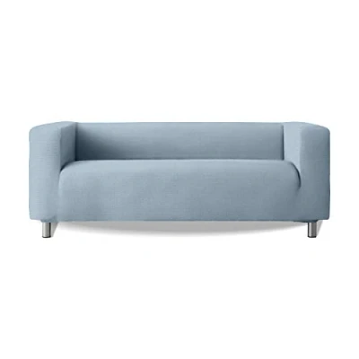 Abbildung von Sofabezug, Modell Klippan, hohe Armlehnen, elastischer Stoff, weich, New York, Farbe 24, Caisleste Blau