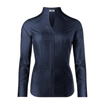 Abbildung von Vincenzo Boretti Bluse, modern fit/leicht tailliert, Kelchkragen, gepunktet bügelleicht dunkelblau/weiß 40