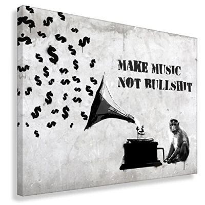 Abbildung von Kunstbruder Leinwandbild Like Banksy Make Music Not Bullshit (div. Größen) Kunstdruck auf Leinwand/Wandbild Graffiti Street Art Bild 30x40cm