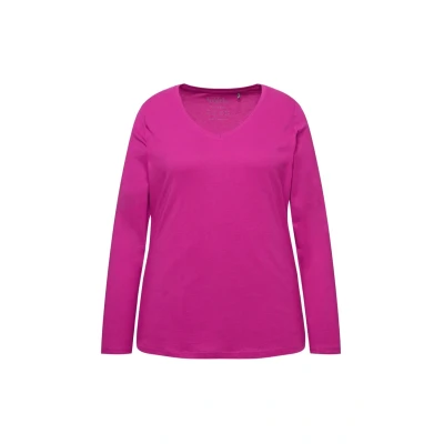 Abbildung von Ulla Popken GRÖSSEN BIS Basic Vausschnitt Reine Langarmshirt, Damen, Größe: 46/48, Berry