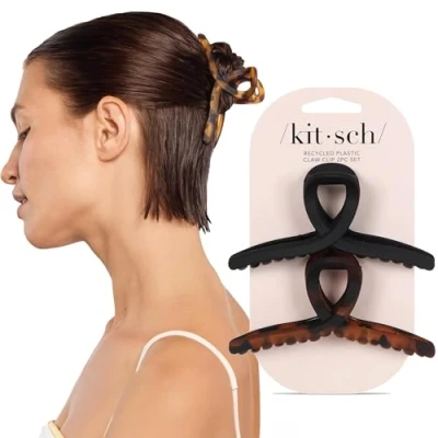 Abbildung von Kitsch große Haarspangen für Frauen Jumbo Haarklammern dickes Haar Haarspange und Klauenklammer Teenager Mädchen stilvolle Bananenclip Haarstyling Zubehör (2 Stück, Schildkröte &amp;