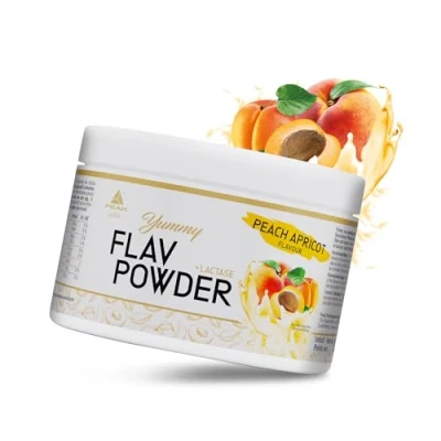 Abbildung von PEAK Yummy Flav Powder 250g Geschmack Peach Apricot I 50 Portionen Geschmackspulver wenig Kalorien Inulin Ballaststoffe mit Laktase zum Kochen Backen vegan low sugar 250 g