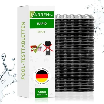Abbildung von harren24 Rapid Testtabletten für Schütteltester, DPD 1 freies Chlor/DPD 4 Aktivsauerstoff/Phenol Red pH Wert, 50x, 100x, 250x, 500x, Wassertester (DPD1 / 500 Tabletten)