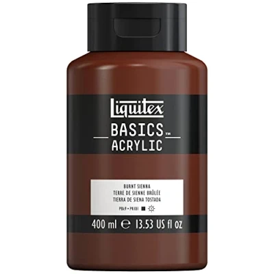 Abbildung von Liquitex 8870332 Basics Acrylfarbe, monopigmentierte Künstlerpigmente, lichtecht, mittlere Viskosität, Archivqualität, seidenglänzender Finish, 400ml Flasche Siena gebrannt