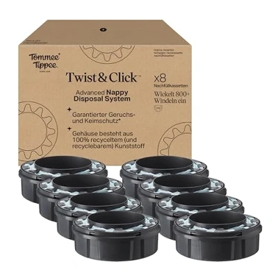 Abbildung von Tommee Tippee Twist &amp; Click Advanced Windelbehälter, Original Nachfüllkassetten, exklusive 8er Packung, für einfaches Nachfüllen und ein tolles Preis Leistungs Verhältnis