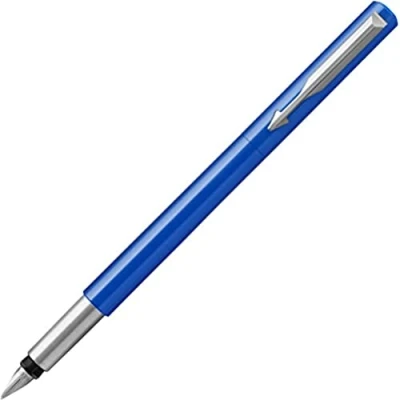 Abbildung von Vector XL Rollerball mit feiner Schreibspitze Blaugrüne Metallic Lackierung auf Messing Chrom Zierteilen Feine schwarzer Nachfülltinte Geschenkbox
