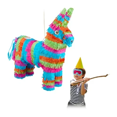 Abbildung von Relaxdays Pinata Esel, Tierpinata zum Befüllen, Kinder, Geburtstag, JGA, Einschulung, Schlagpinata Aufhängen, bunt