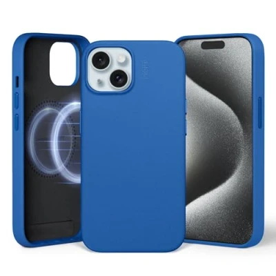 Abbildung von MOFT Magnetische Hülle für iPhone 15 Kompatibel mit MagSafe, MOVAS Vegane Lederhülle, Weiches Berührungsgefühl, Farbbeständigkeit, Kratz &amp; Schmutzabweisend, Leicht zu Reinigen, Sapphire