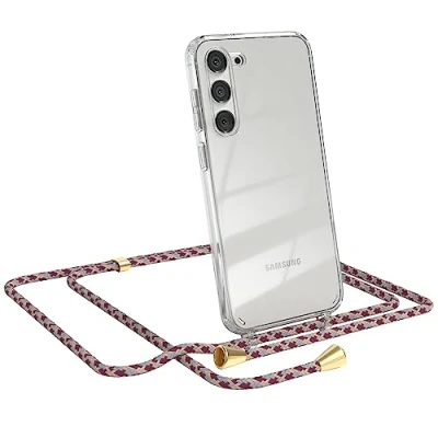 Abbildung von EAZY CASE Handykette kompatibel mit Samsung Galaxy S23 Plus Kette zum Umhängen für Hülle Band aus Silikon transparente Handyhülle als Fallschutz in Rot Camouflage
