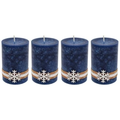 Abbildung von ZauberDeko 4 Adventskerzen Kerzen Stumpenkerzen Blau Dunkelblau Schneeflocke Holz Advent Weihnachten Deko Tischdeko