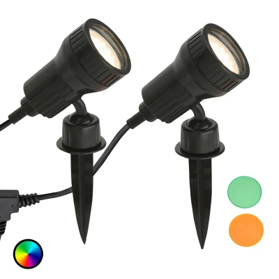 Abbildung von Briloner Leuchten LED Gartenstrahler 3077 025, 0, wechselbar, Warmweiß, Farbfilter Erdspieß+Wandhalterung, schwarz, GU10, Warmweiß