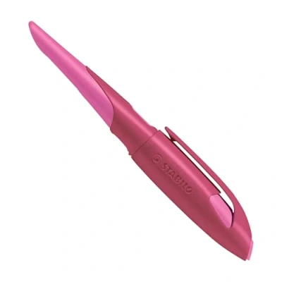 Abbildung von Ergonomischer Schulfüller für Linkshänder mit Standard Feder M STABILO EASYbirdy in beere/pink inkl. Patrone blau (löschbar)