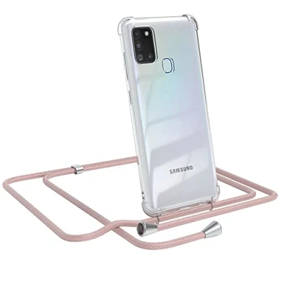 Abbildung von EAZY CASE Handykette kompatibel mit Samsung Galaxy A21s Handyhülle Umhängeband, Handykordel Schutzhülle, Silikonhülle, Hülle Band, Stylische Kette für Smartphone, Rosé Gold