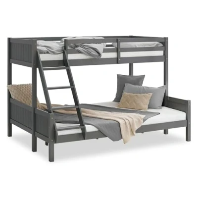 Abbildung von Homestyle4u Etagenbett 90x200 und 140x200 Kinderbett Holz 2 Kinder Massiv mit Rausfallschutz, Grau