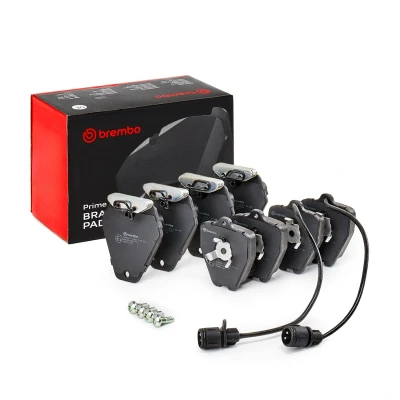 Abbildung von BREMBO P 85 038 Bremsbelagsatz inkl. Verschleißwarnkontakt mit Bremssattelschrauben, Kolbenclip ohne Zubehör AUDI: A6 C4 Avant, A8 D2