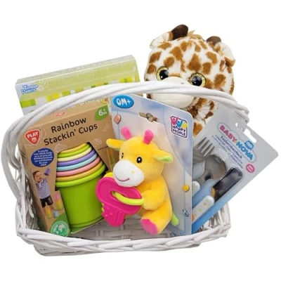 Abbildung von Geschenkkorb Welcome Baby Geschenk Unisex zur Geburt oder Taufe (Mittel)