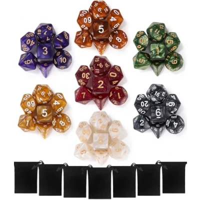 Abbildung von TIDEVAN Polyedrische Würfel,7 x 7(49 Stück) Würfel Set RPG Tischspiele mit 7 Schwarze Kordelzugbeutel,für DND MPG MTG Dungeons und Dragons D20 D12 D10 D8 D6 D4