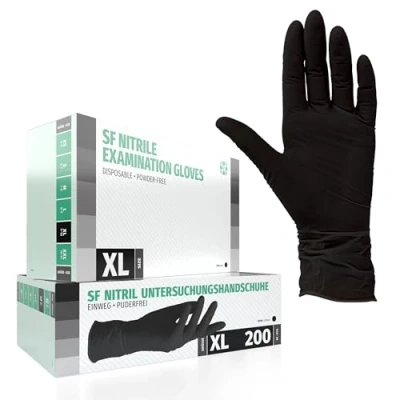 Abbildung von Nitrilhandschuhe 200 Stück Box (XL, Schwarz) Einweghandschuhe, Einmalhandschuhe, Untersuchungshandschuhe, Nitril Handschuhe, puderfrei, ohne Latex, unsteril, latexfrei, disposible gloves, black