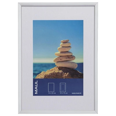 Abbildung von Maul Bilderrahmen MAULdesign 15x21 cm aus Aluminium zum Hängen in Quer und Hochformat edler, schmaler Wechselrahmen mit Passepartouteinleger ideal für Fotos, Collage Bilder Silber