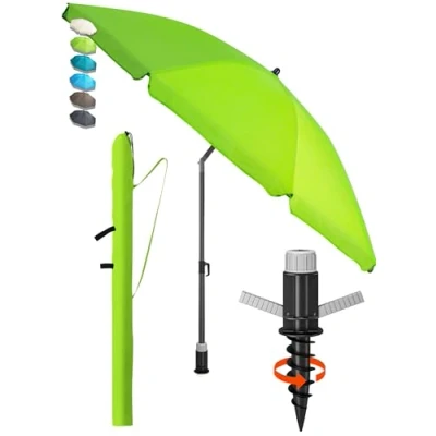 Abbildung von 4smile Sonnenschirm Strand SunnyJoy, 3 IN 1 Set UPF 50+ Strandschirm 180 cm + Schutzhülle Bodenhülse windfest stabil, Sonnenschutz Strand, Grün