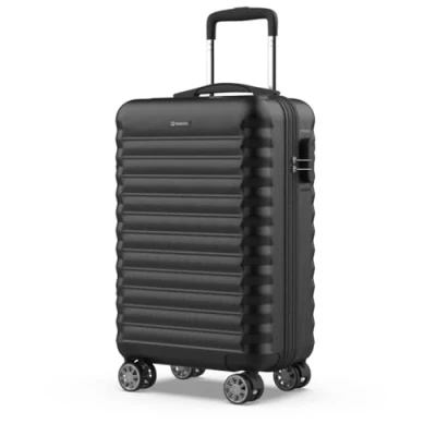 Abbildung von NUMADA Handgepäck Koffer 55x36x19cm (31L) ABS Upfly XS mit 4 gummierte Doppelrollen und Zahlenschloss. Reisekoffer, Hartschalenkoffer Raumteiler Packgurte Schwarz