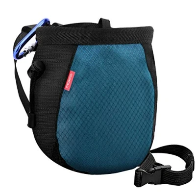 Abbildung von MoKo Klettern Chalkbag, Bouldern Magnesiabeutel mit Einstellbar Gürtel &amp; Karabinerclip Kordelzug Chalk Bag Boulderbag für Gewichtheben Gymnastik Crossfit Schwarz Königblau