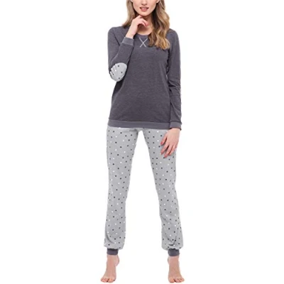 Abbildung von Merry Style Damen Lang Zweiteiliger Schlafanzug aus Baumwolle Pyjama Set Winter MS10 168 (Dunkelmelange Grau, L)