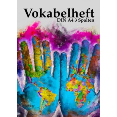 Abbildung von Vokabelheft A4 3 Spalten: Vokabelbuch a4, Weltkarte, 100 Seiten, 50 Blatt, dreispaltig