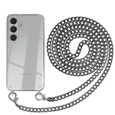 Abbildung von EAZY CASE Handykette kompatibel mit Samsung Galaxy S24 Handyhülle Metall Umhängeband und Ersatz Kordel schwarz, Handykordel Schutzhülle, Kette Smartphone Hülle, Anthrazit