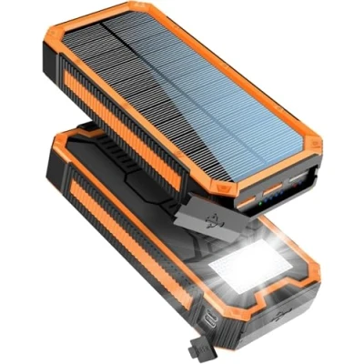 Abbildung von Solar Powerbank 20000 mAh, PD20W Wasserdichtes Ladegerät USB C Externer Akku Solarladegeräte mit Outputs, Power Bank für Smartphones, Tablets und mehr