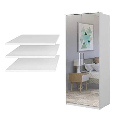 Abbildung von Lomadox Kleiderschrank weiß mit Spiegeltüren inkl. Einlegeböden, B/H/T: ca. 90/217/63 cm