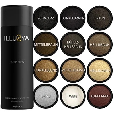 Abbildung von ILLUSYA® Haarverdichtung Haarauffüller Schütthaar Streuhaar. Premiummarke. Volles Haar in Sekunden (MITTELBRAUN)