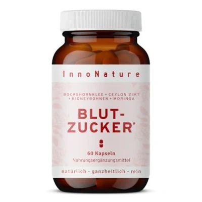Abbildung von InnoNature Blutzucker Kapseln natürlich aus Bockshornklee, Ceylon Zimt, Kidneybohnen und Moringa 60 Kapseln, 2mg Phaseolin µg Chrom vegan