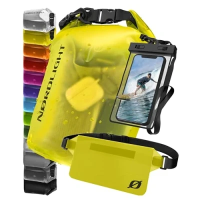 Abbildung von Nordlight wasserdichte Tasche 3er Set (Gelb) Dry Bag 10l + Handyhülle Hüfttasche IPX8 Schutz Mit Verstellbaren Gurten Für Strand, Stand Up Paddling