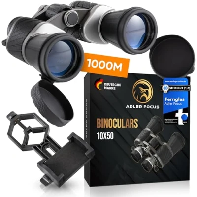 Abbildung von Adler Focus Fernglas 10x50, mehrfacher [TESTSIEGER] für Erwachsene, Eagle Eye Technologie, 22mm HD Augenmuschel, BAK4+FMC, Feldstecher, Brillenträger, Reisen, Jagd, Vogelbeobachtung