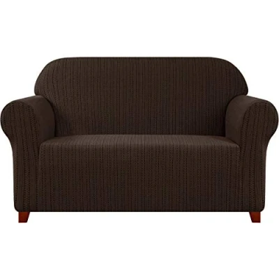 Abbildung von subrtex 1 Stück Gestreift Jacquard Sofa Schonbezug, Spandex Stretch Couch Sofabezug, Waschbar Möbelschutz für Wohnzimmer (3 Sitzer,Schokolade)