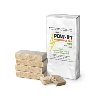 Abbildung von High Energy Bar glutenfrei, 1x POW R1® ZERO Energieriegel 376g, 8 Power Riegel, Outdoor Trekking Nahrung, Notnahrung, Survival Langzeitnahrung 20 Jahre haltbar, Notfallnahrung, vegan, laktosefrei