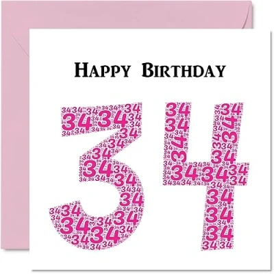 Abbildung von lustige Geburtstagskarte zum 34. Geburtstag für Frau Shapecloud Happy Birthday Karte Vater, Mutter, Sohn, Tochter, Bruder, Schwester, Onkel, Tante, Cousin, 145 mm x Grußkarten,